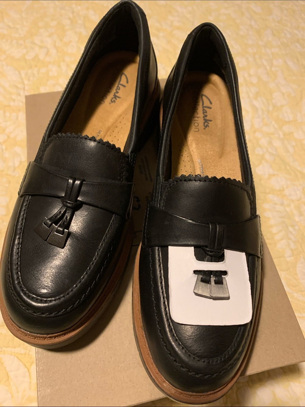 Clarks Black Leather Tassel Slip-On Loafers